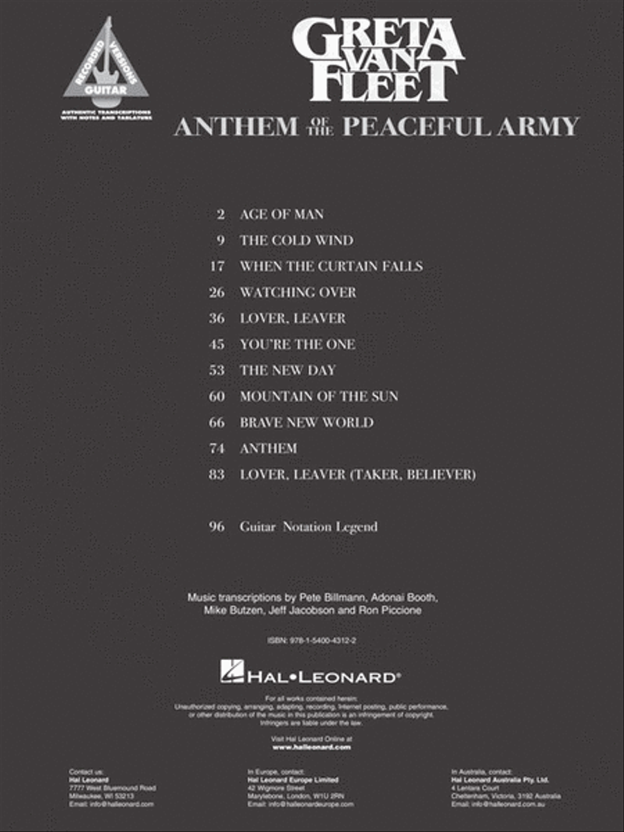 Greta Van Fleet – Anthem of the Peaceful Army Electric Guitar scores gallery preview page 2