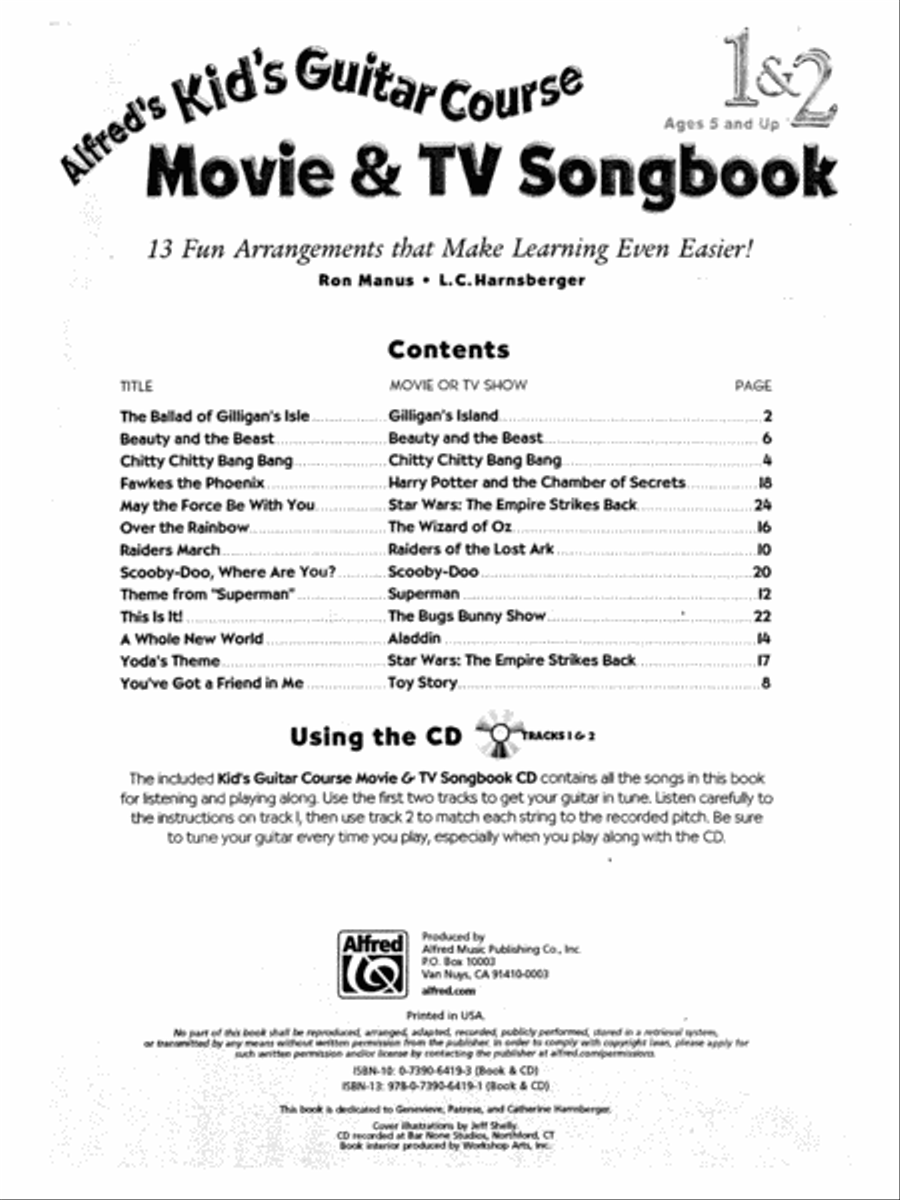 Alfred's Kid's Guitar Course Movie and TV Songbook 1 & 2 Easy Guitar scores gallery preview page 2