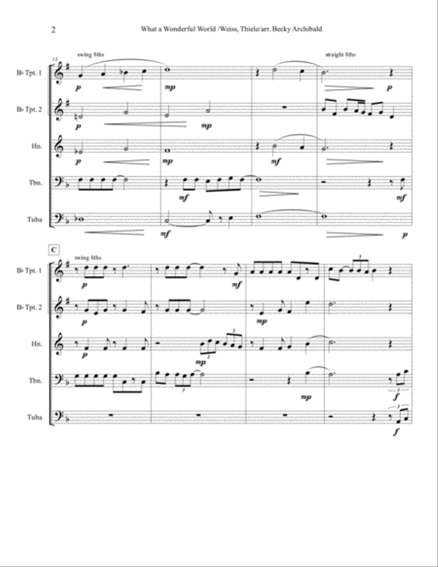 What A Wonderful World Brass Ensemble scores gallery preview page 3