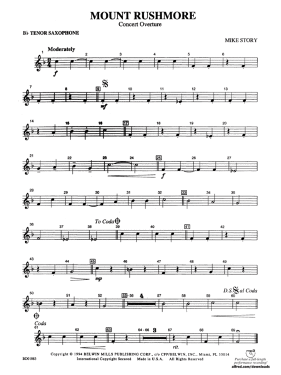 Mount Rushmore: B-flat Tenor Saxophone Concert Band scores gallery preview page 1