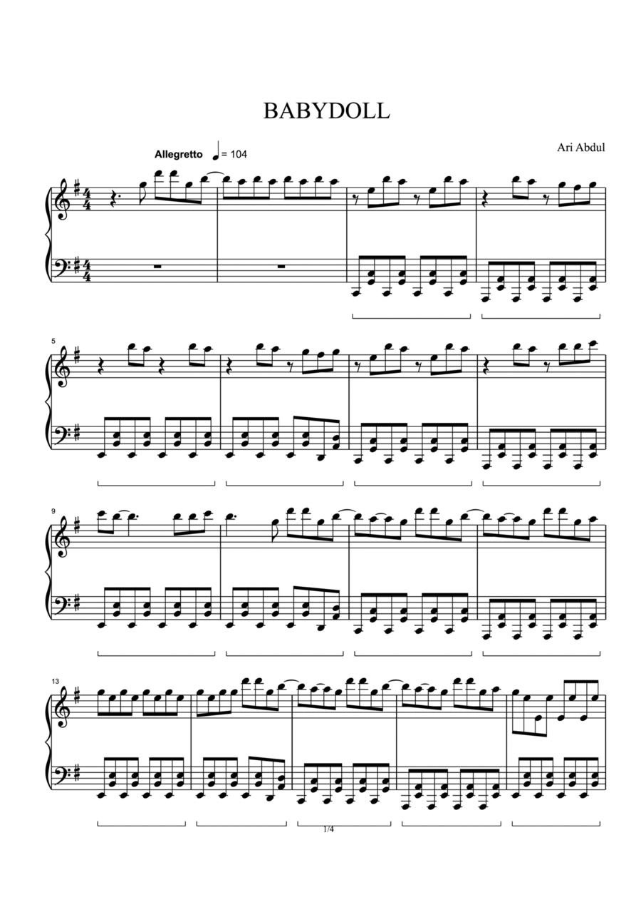 Babydoll Piano Solo scores gallery preview page 1