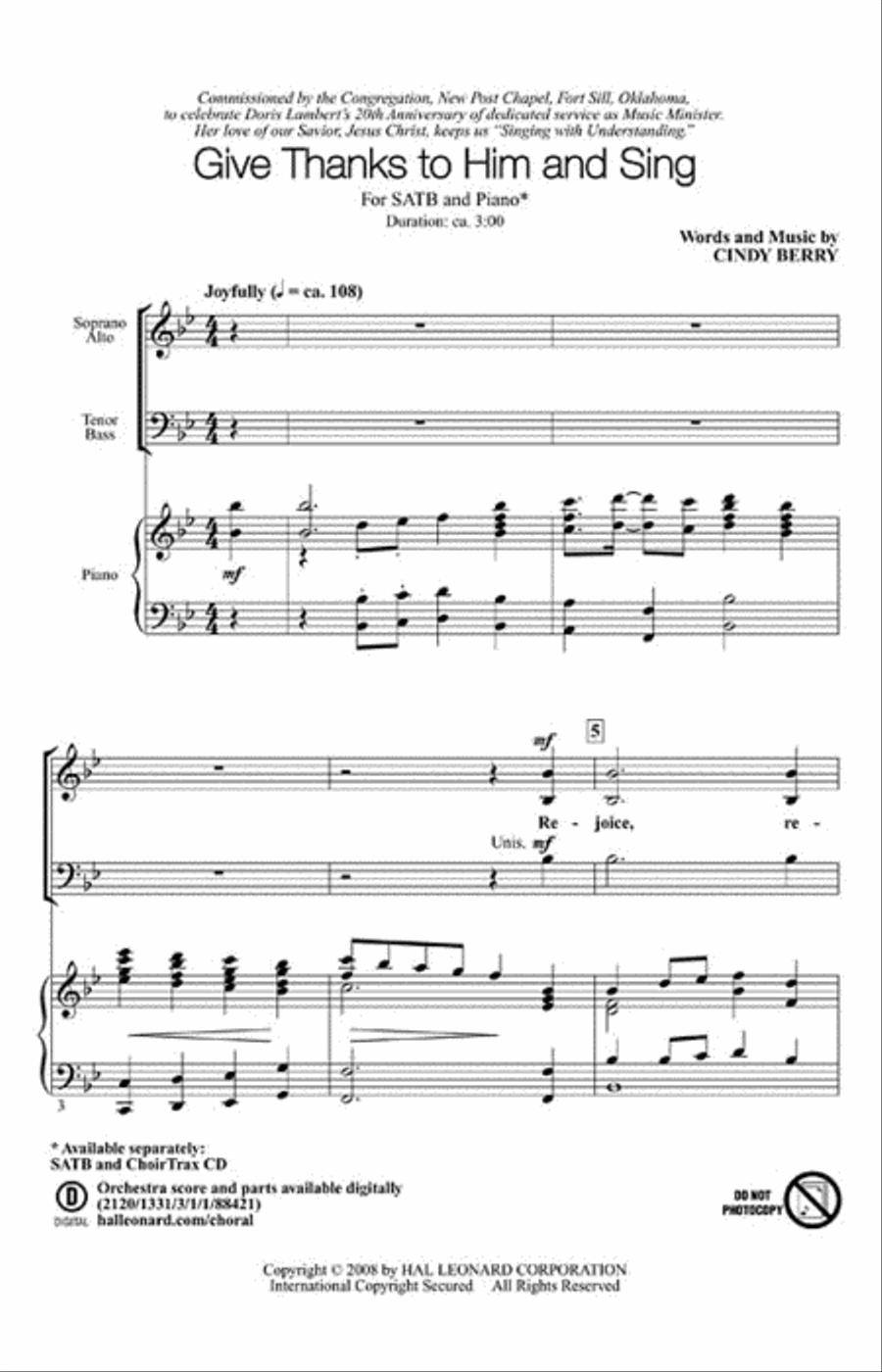 Give Thanks to Him and Sing 4-Part scores gallery preview page 2