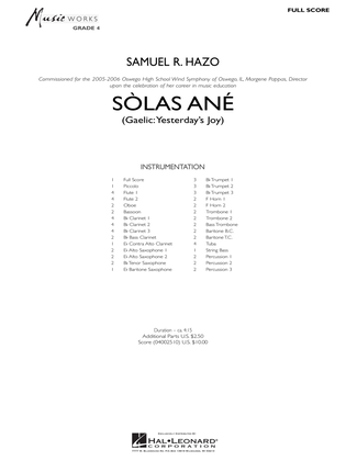 Book cover for Sòlas Ané (Yesterday's Joy) - Conductor Score (Full Score)