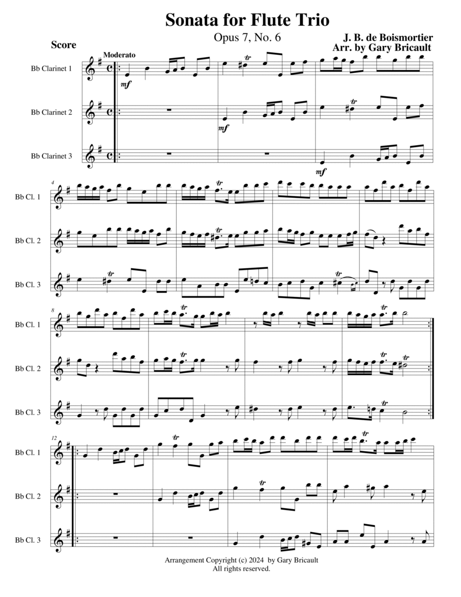 Flute Sonata, Opus 7 No. 6 Clarinet Trio scores gallery preview page 1