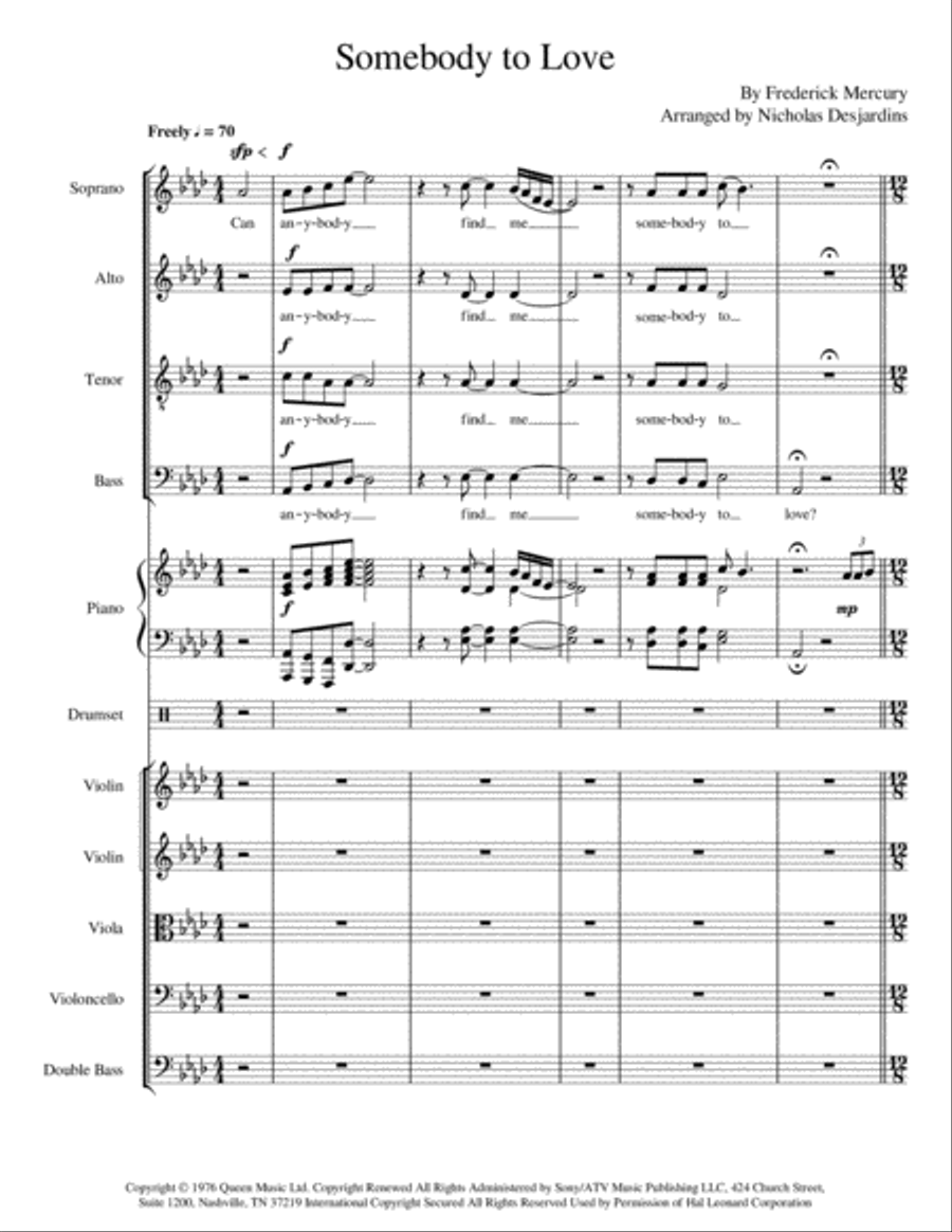 Somebody To Love 4-Part scores gallery preview page 1