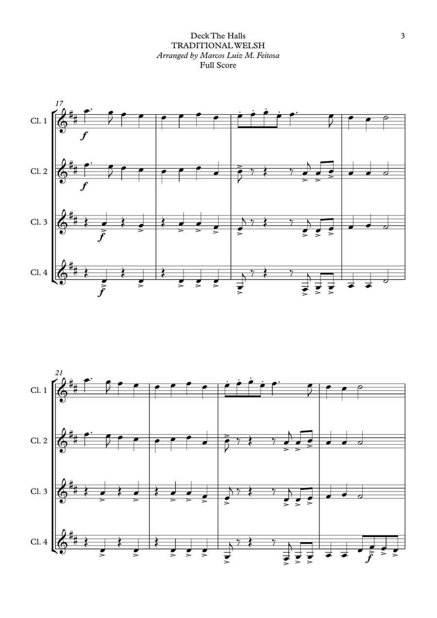 Deck The Halls - Clarinet Quartet Clarinet Quartet scores gallery preview page 5