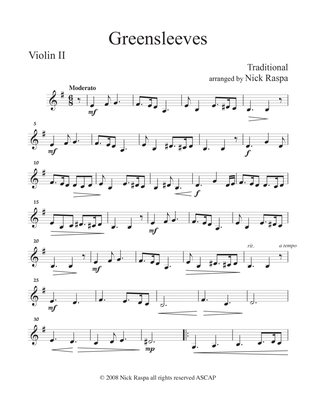 Greensleeves (variations for String Orchestra) Violin II part