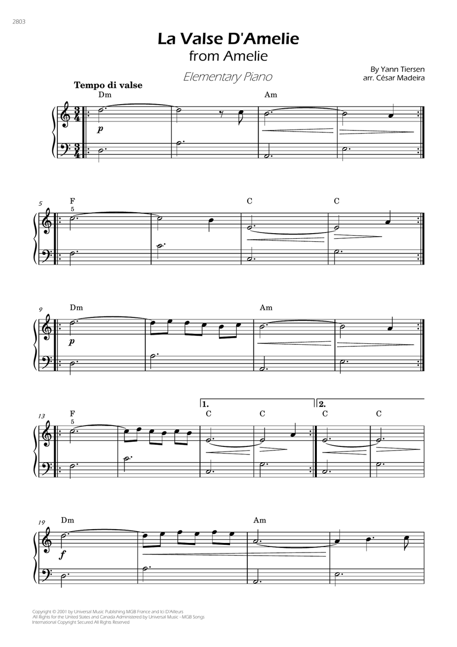 La Valse D'amelie Easy Piano scores gallery preview page 3