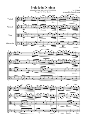 Book cover for Prelude in D minor (from Suite No 2 for Solo Cello) (BWV 1008) - arranged for String Quartet