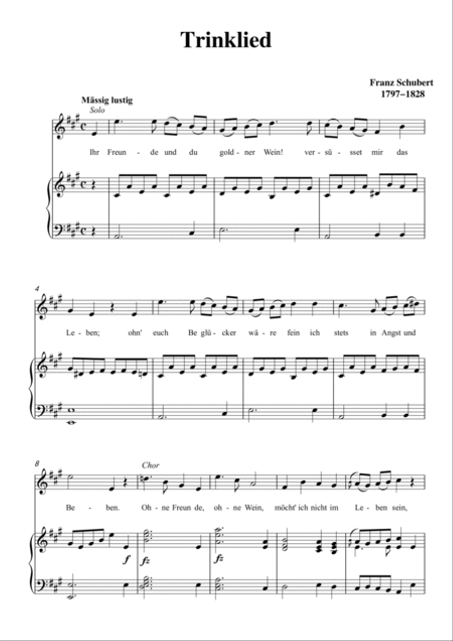 Schubert-Trinklied in A for Vocal and Piano Voice scores gallery preview page 2