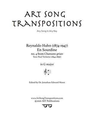 Book cover for HAHN: En sourdine (transposed to G major)