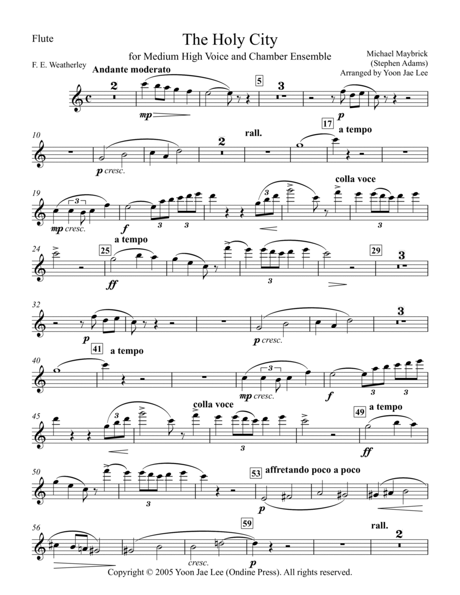 The Holy City for Medium High Voice and Chamber Ensemble in C Major, Set of Parts Large Ensemble scores gallery preview page 1