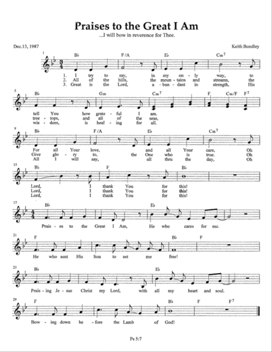 Praises to the Great I Am Piano, Vocal, Guitar scores gallery preview page 1