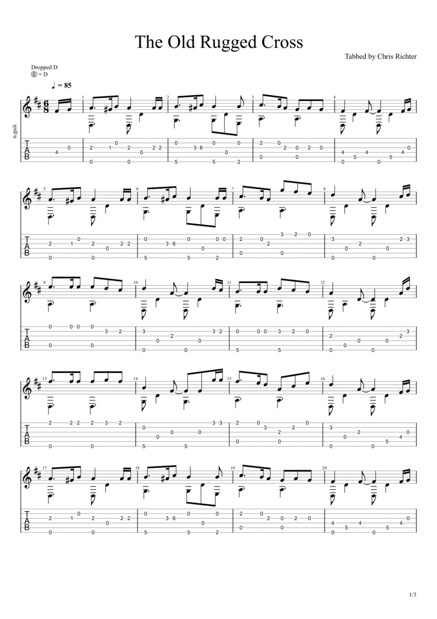 The Old Rugged Cross Guitar Tablature scores gallery preview page 1