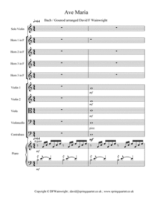 Ave Maria Bach Gounod for solo violin with piano, strings and horns, score, parts, mp3 and backing t