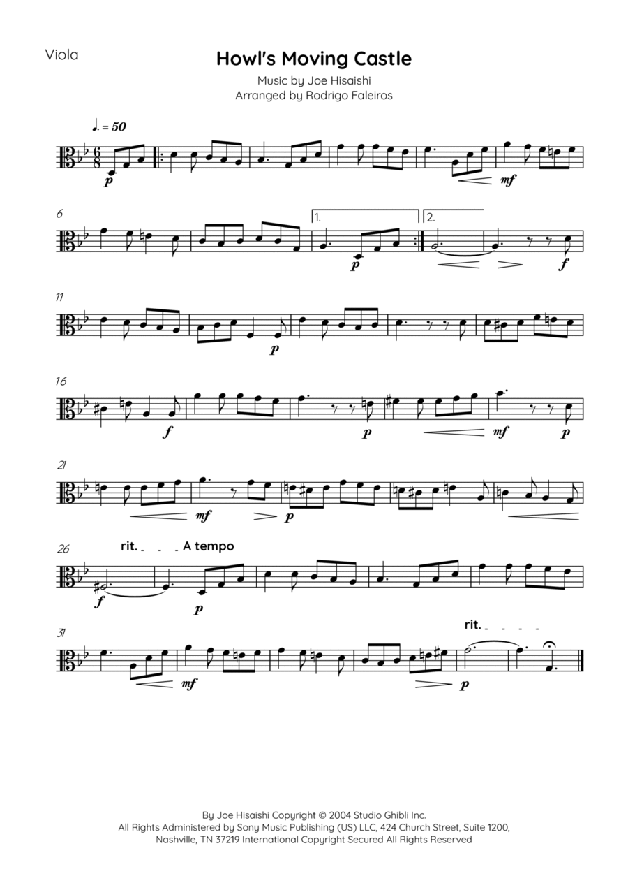 Howl's Moving Castle Viola Solo scores gallery preview page 1