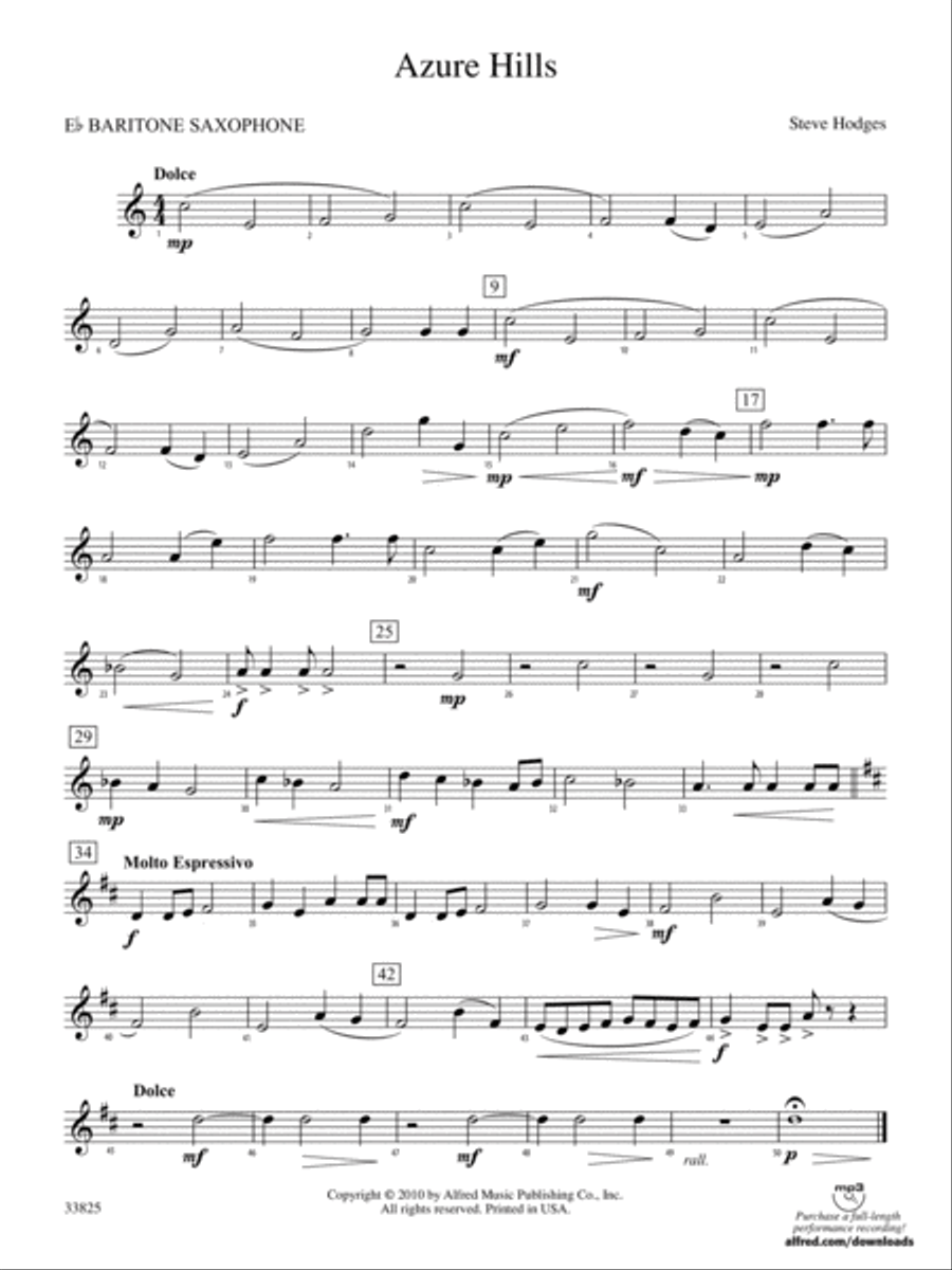 Azure Hills: E-flat Baritone Saxophone Concert Band scores gallery preview page 1