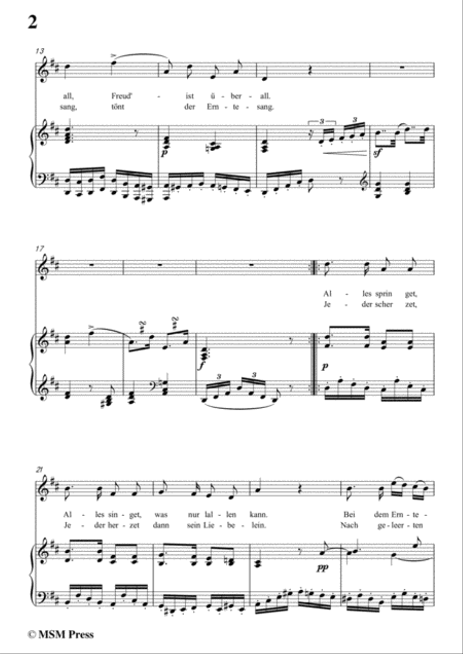 Schubert-Erntelied,in D Major,for Voice&Piano Voice scores gallery preview page 4