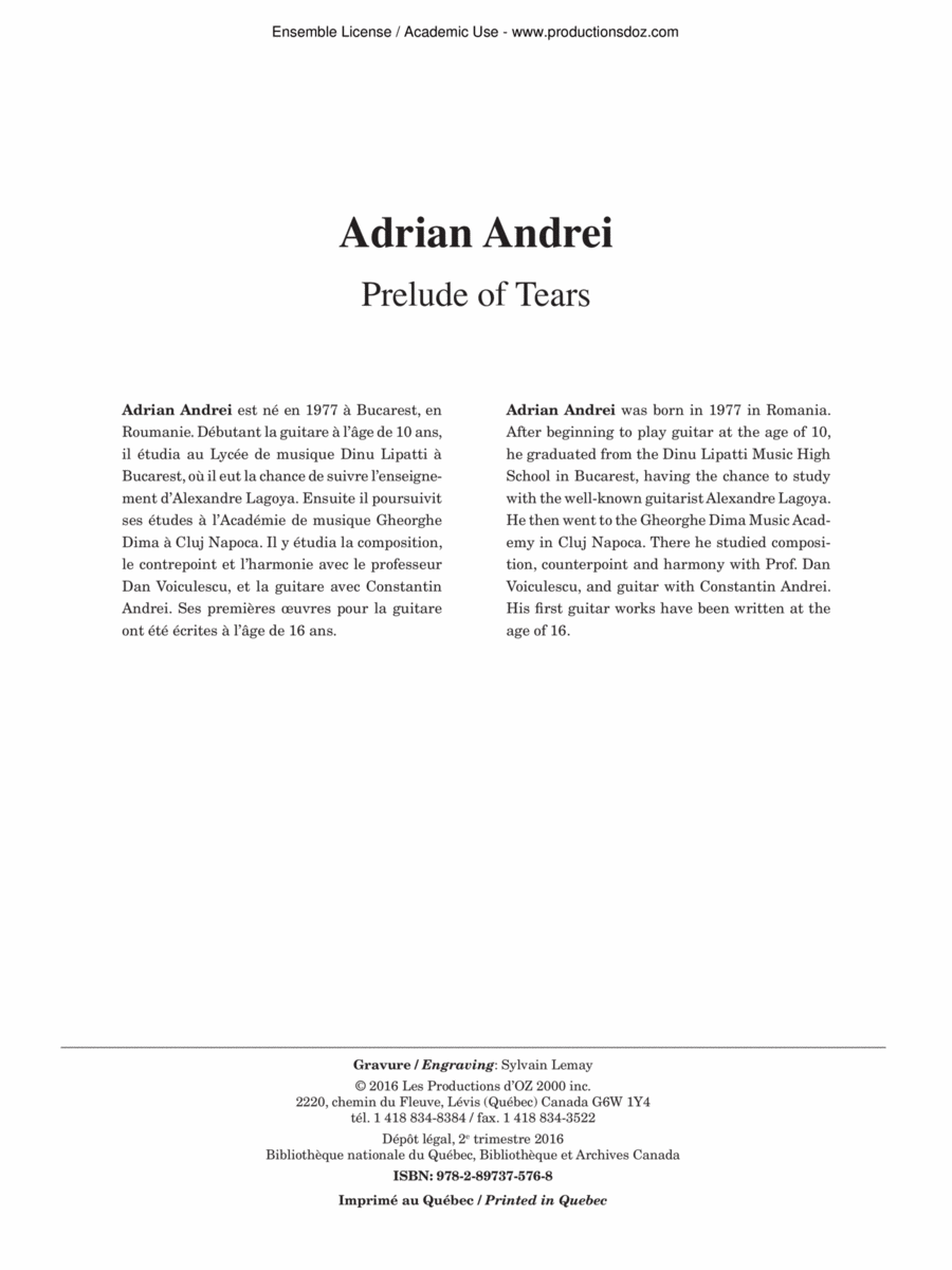 Prelude of Tears Classical Guitar scores gallery preview page 1