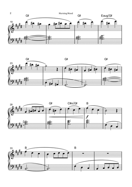 Morning Mood by Grieg - Easy/Intermediate Piano Solo with Chord Notation image number null