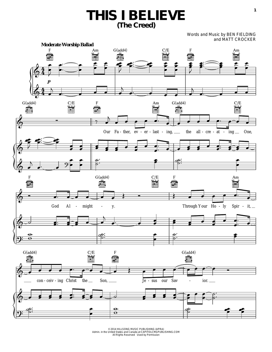 This I Believe (The Creed) Piano, Vocal, Guitar scores gallery preview page 1