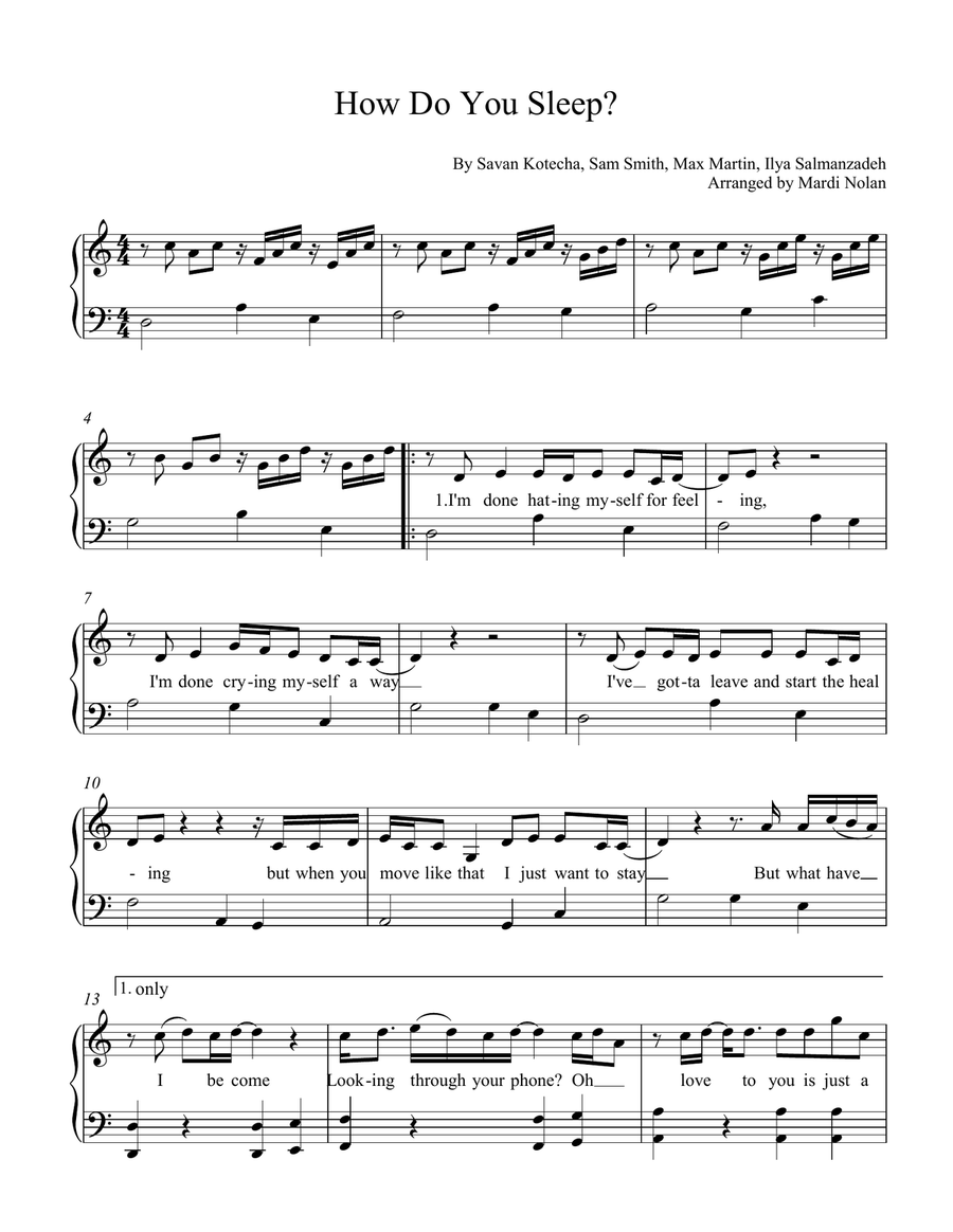 How Do You Sleep? Easy Piano scores gallery preview page 1