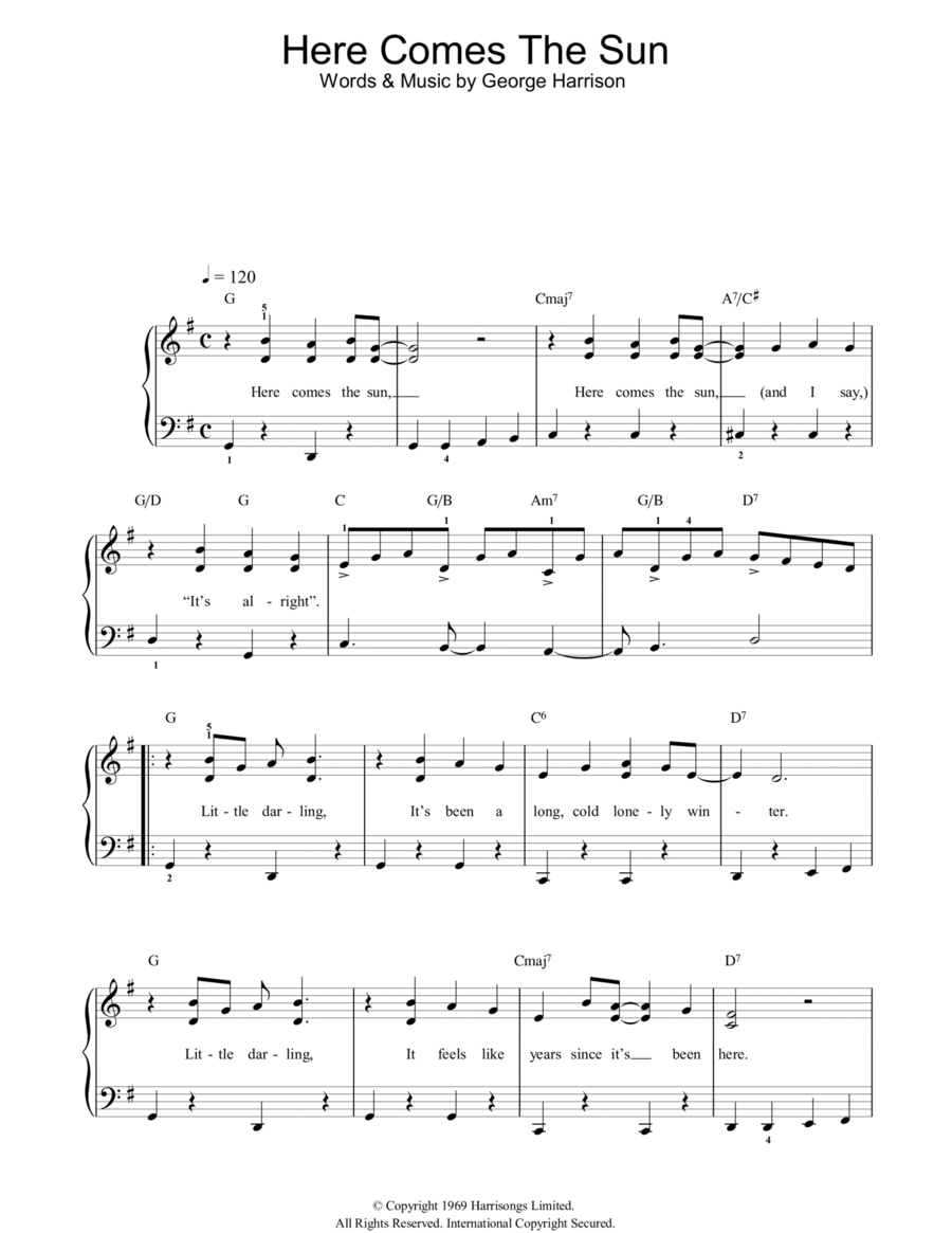 Here Comes The Sun Easy Piano scores gallery preview page 1