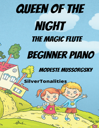 Queen of the Night Magic Flute Beginner Piano Sheet Music with Colored Notation