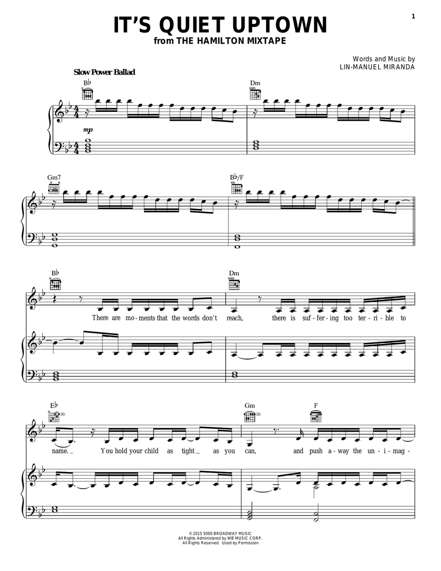 It's Quiet Uptown Piano, Vocal, Guitar scores gallery preview page 1