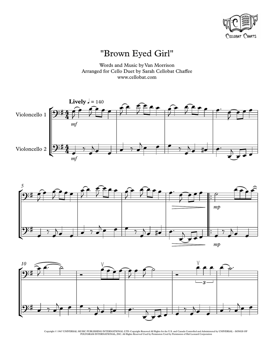 Brown Eyed Girl String Duet scores gallery preview page 1