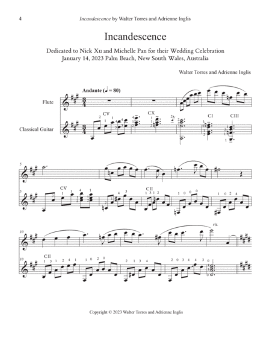 Incandescence for flute and guitar Flute scores gallery preview page 4