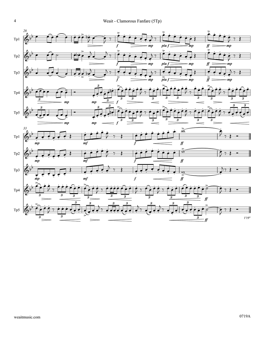 Clamorous Fanfare for 5 trumpets (1’19) Brass Quintet scores gallery preview page 4