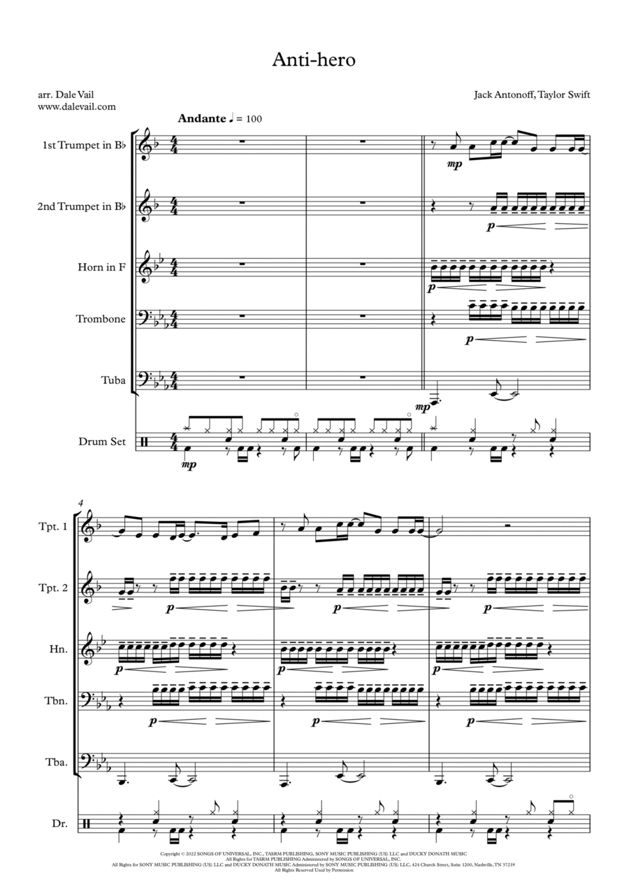 Anti-hero Anti-hero Brass Quintet scores gallery preview page 1