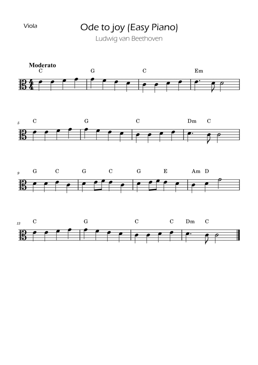 Ode To Joy - Easy Viola with Chords image number null