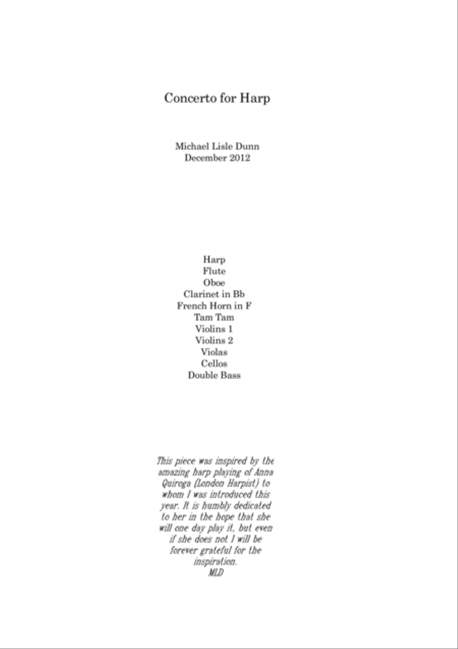 Concerto for Harp in Eb Major (for Harp and Chamber Orchestra) Chamber Orchestra scores gallery preview page 1