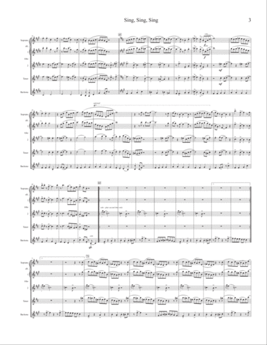 Sing, Sing, Sing Saxophone Quartet scores gallery preview page 3