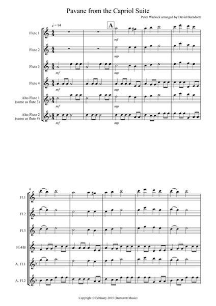 Pavane from the Capriol Suite for Flute Quartet