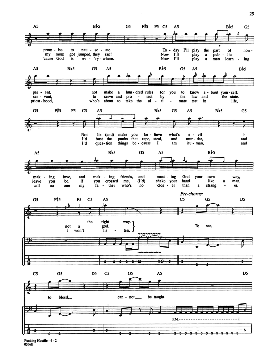 Fucking Hostile Bass Guitar Tablature scores gallery preview page 2