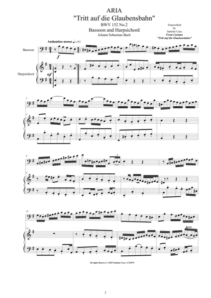 Bach - Aria (Tritt auf die Glaubensbahn) BWV 152 No.2 for Bassoon and Harpsichord image number null