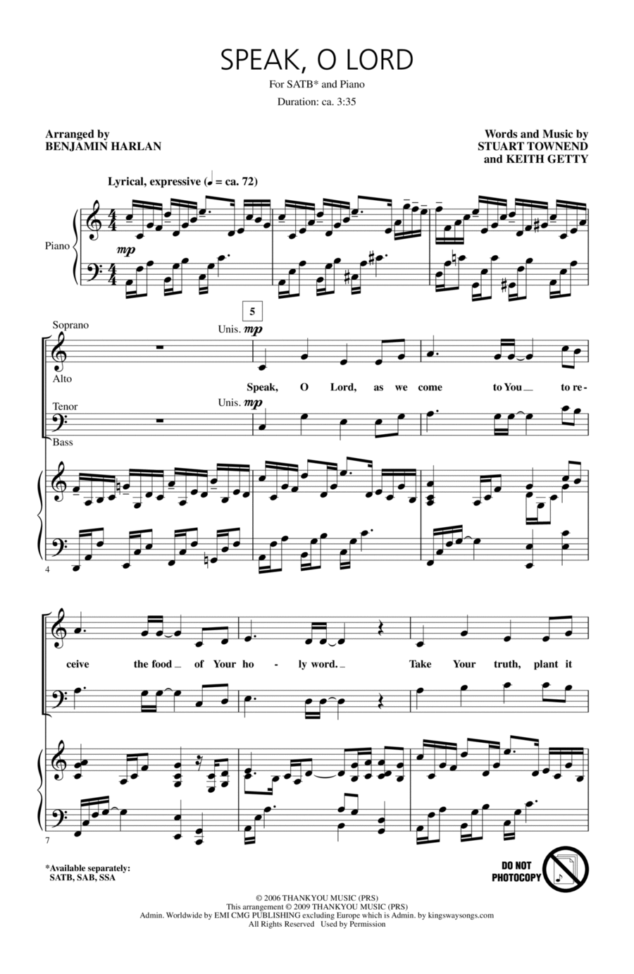 Speak O Lord (arr. Benjamin Harlan) 4-Part scores gallery preview page 1