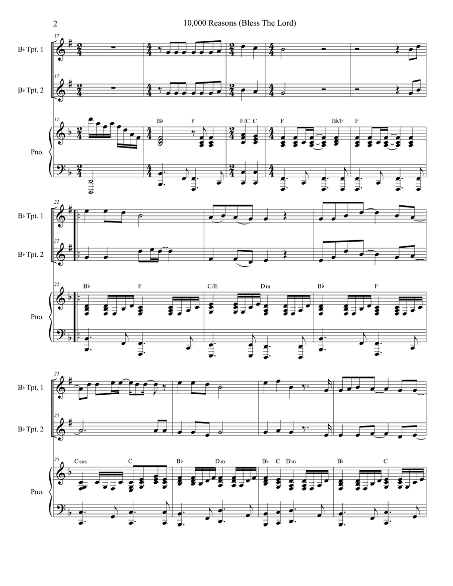 10,000 Reasons (Bless The Lord) Trumpet Duet scores gallery preview page 2