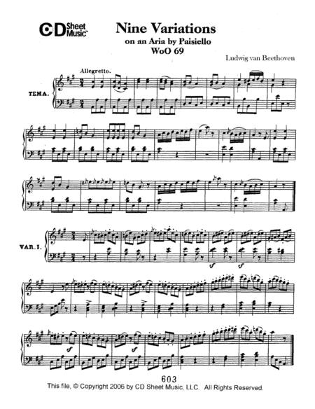 Variations (9) On An Aria By Paisiello, Woo 69