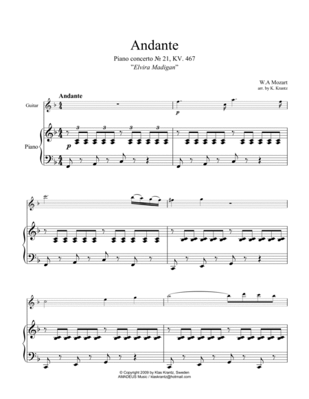 Andante from piano concerto no. 21 (Elvira Madigan) for guitar and piano image number null