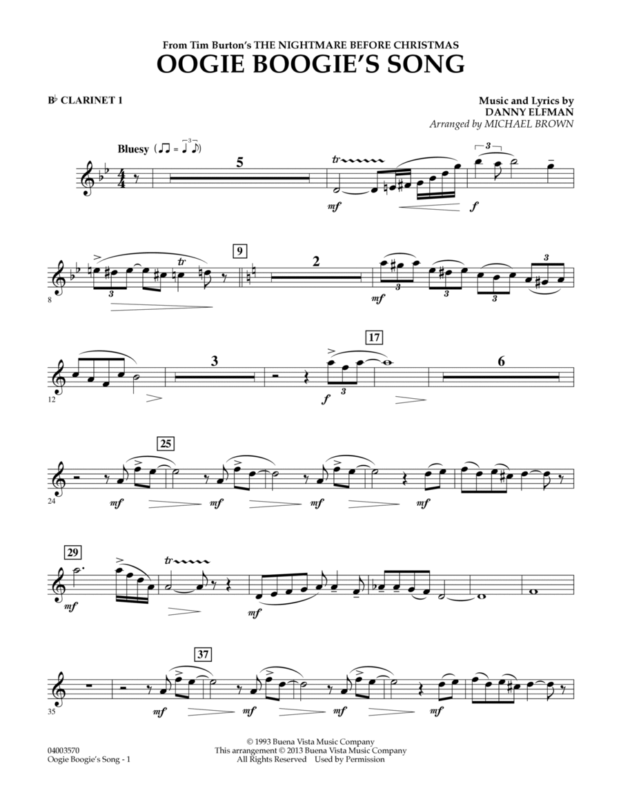 Oogie Boogie's Song (from The Nightmare Before Christmas) - Bb Clarinet 1 Concert Band scores gallery preview page 1