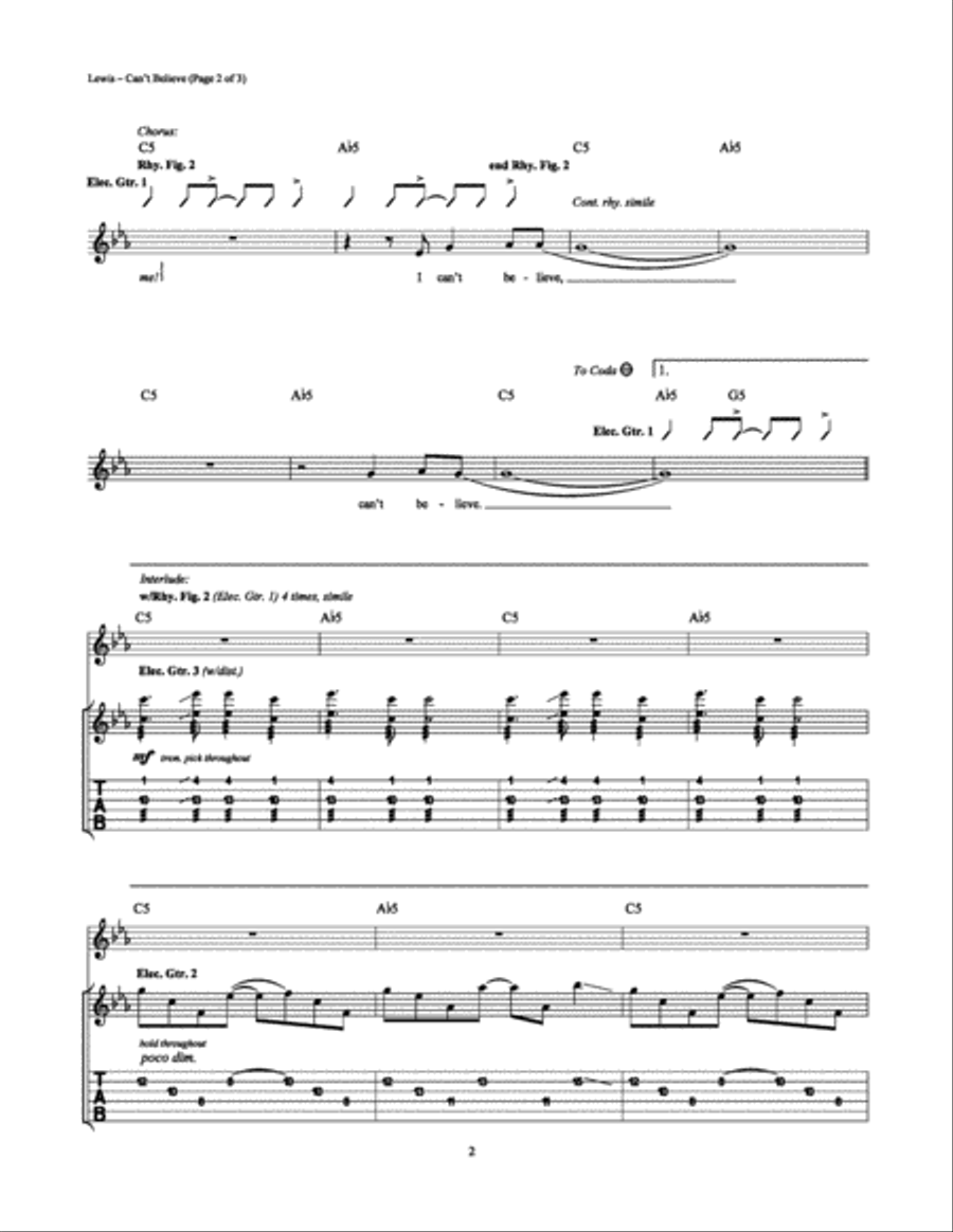 Can't Believe Electric Guitar scores gallery preview page 2