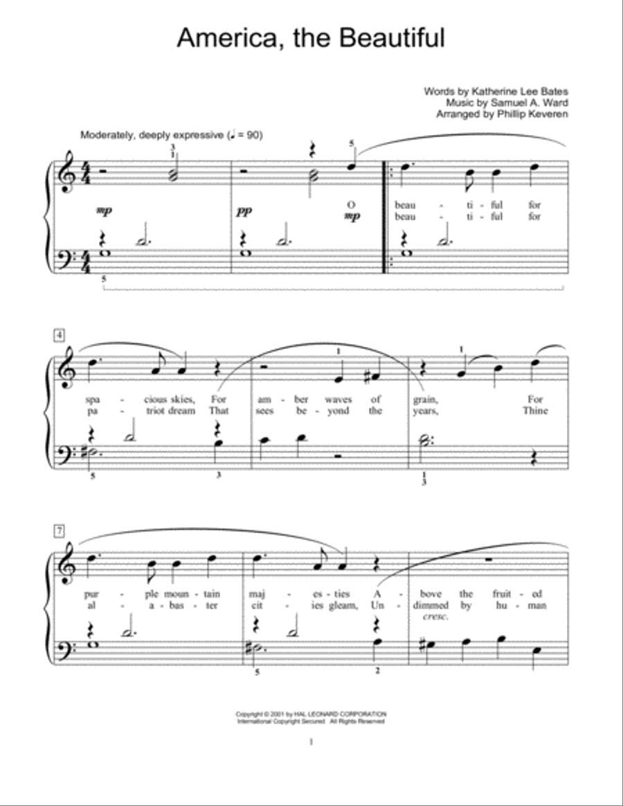 America, The Beautiful (arr. Phillip Keveren) Piano scores gallery preview page 1