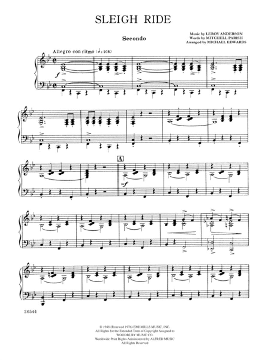 Sleigh Ride (Piano, Four-Hands)