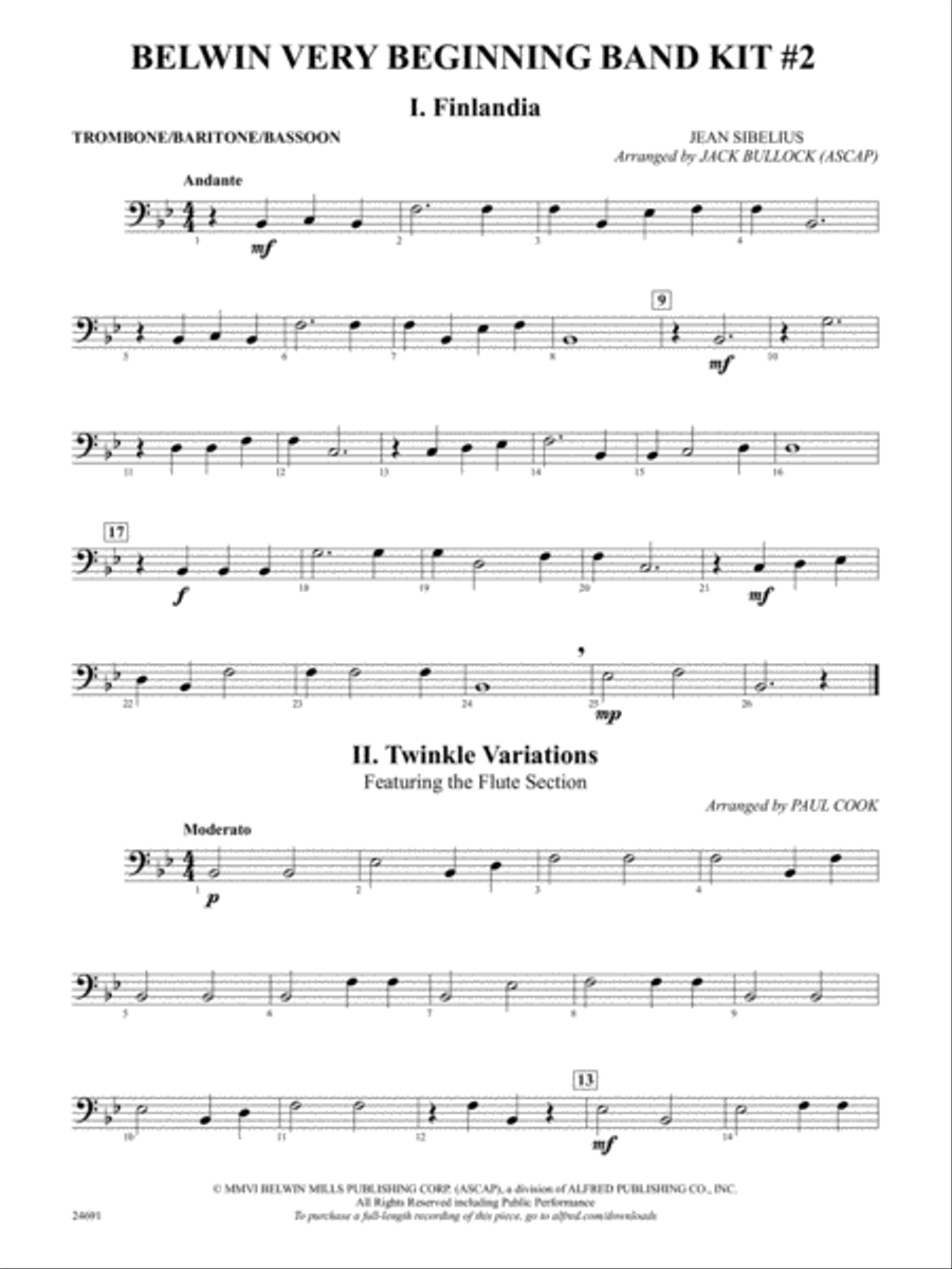 Belwin Very Beginning Band Kit #2: 1st Trombone Concert Band scores gallery preview page 1