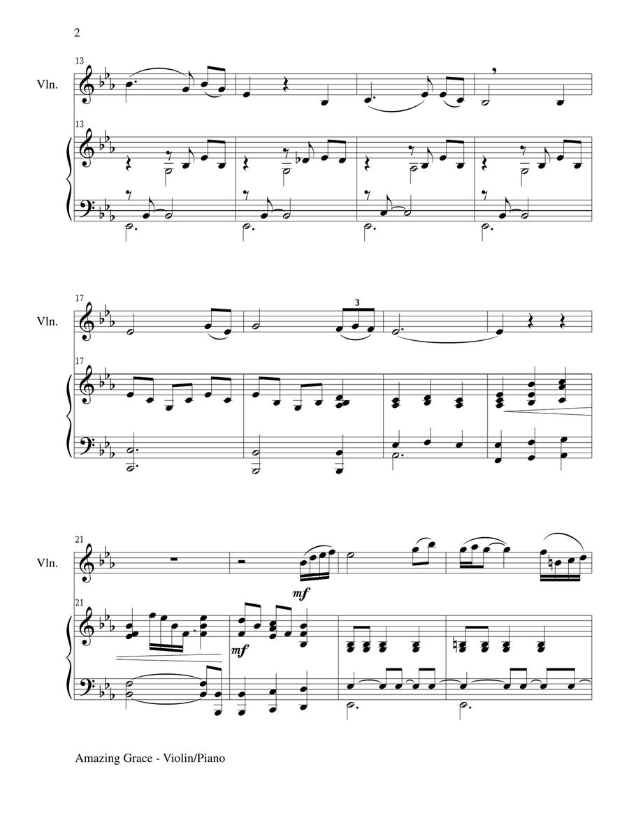 AMAZING GRACE (Violin Piano and Violin Part) Violin Solo scores gallery preview page 2