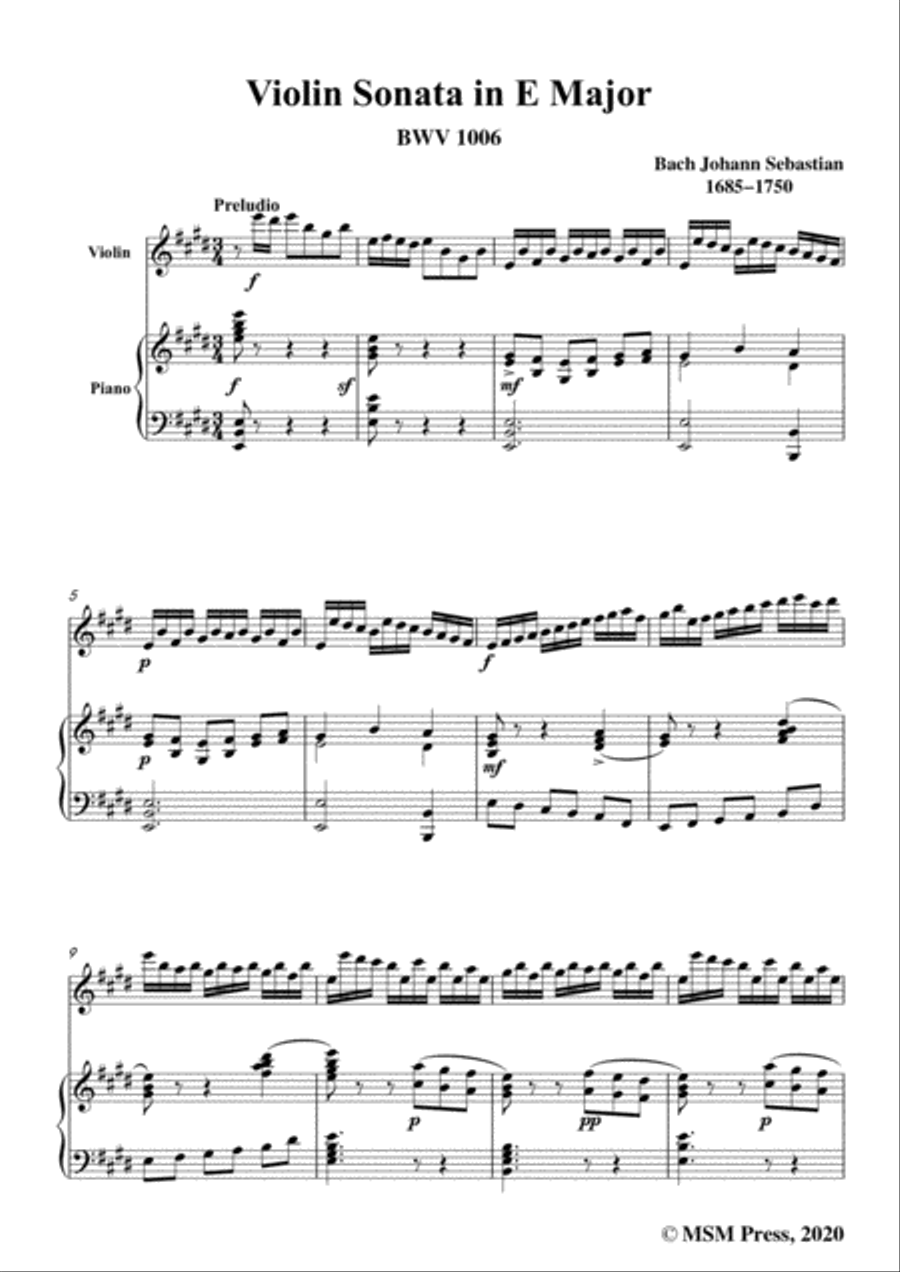 Bach,J.S.-Violin Partita No.3,in E Major,BWV 1006,for Violin and Piano Violin Solo scores gallery preview page 3